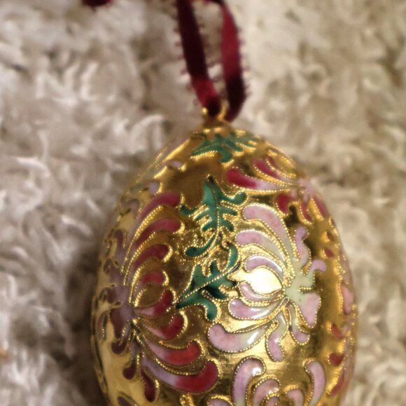 Cloisonne Enamel Flower Swirl Egg Ornament Gold Pink Green Blue Easter 3.75" - Picture 12 of 15